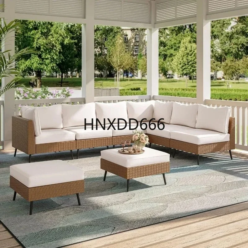 8-Piece Outdoor Sectional Sofa Set, All-Weather PE Rattan Patio Furniture with Thick Cushions for Garden Conversation