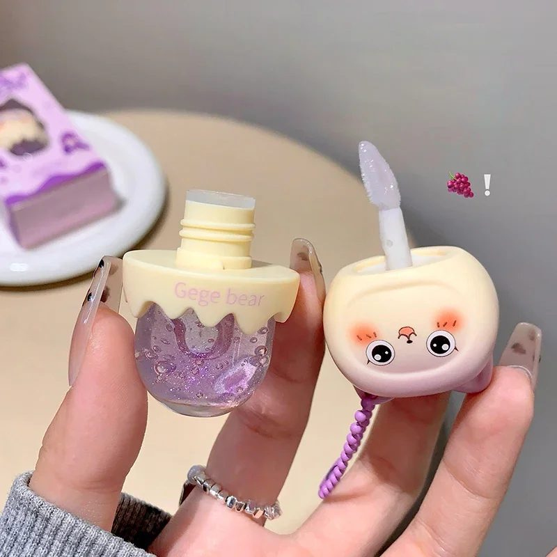 Gege urso bonito fruta óleo labial hidratante shimmer espelho brilho labial plumping hidratante cuidados com os lábios maquiagem batom de cristal transparente bálsamo