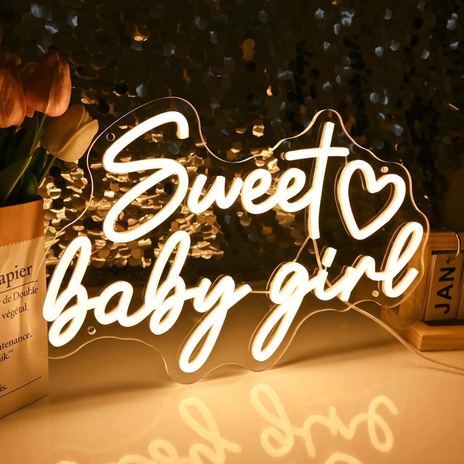Sweet Baby Girl Neon Sign for Baby Shower Girl 1st Birthday Party Supplies Decoration Photo Backdrop Banner Gift