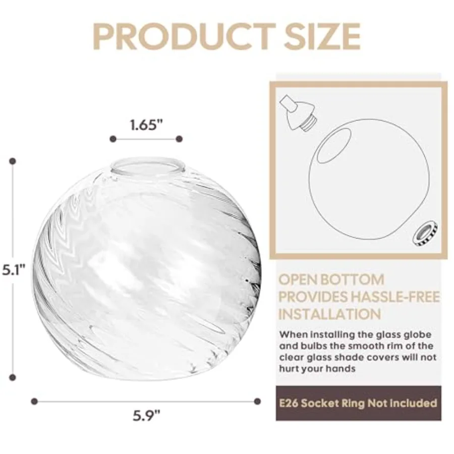 3 Pack Striped Shade Replacements Globe Lamp Shade Covers for Light Fixtures 1.65 Inch Fitter Globes Lampshades for Wall Sconce