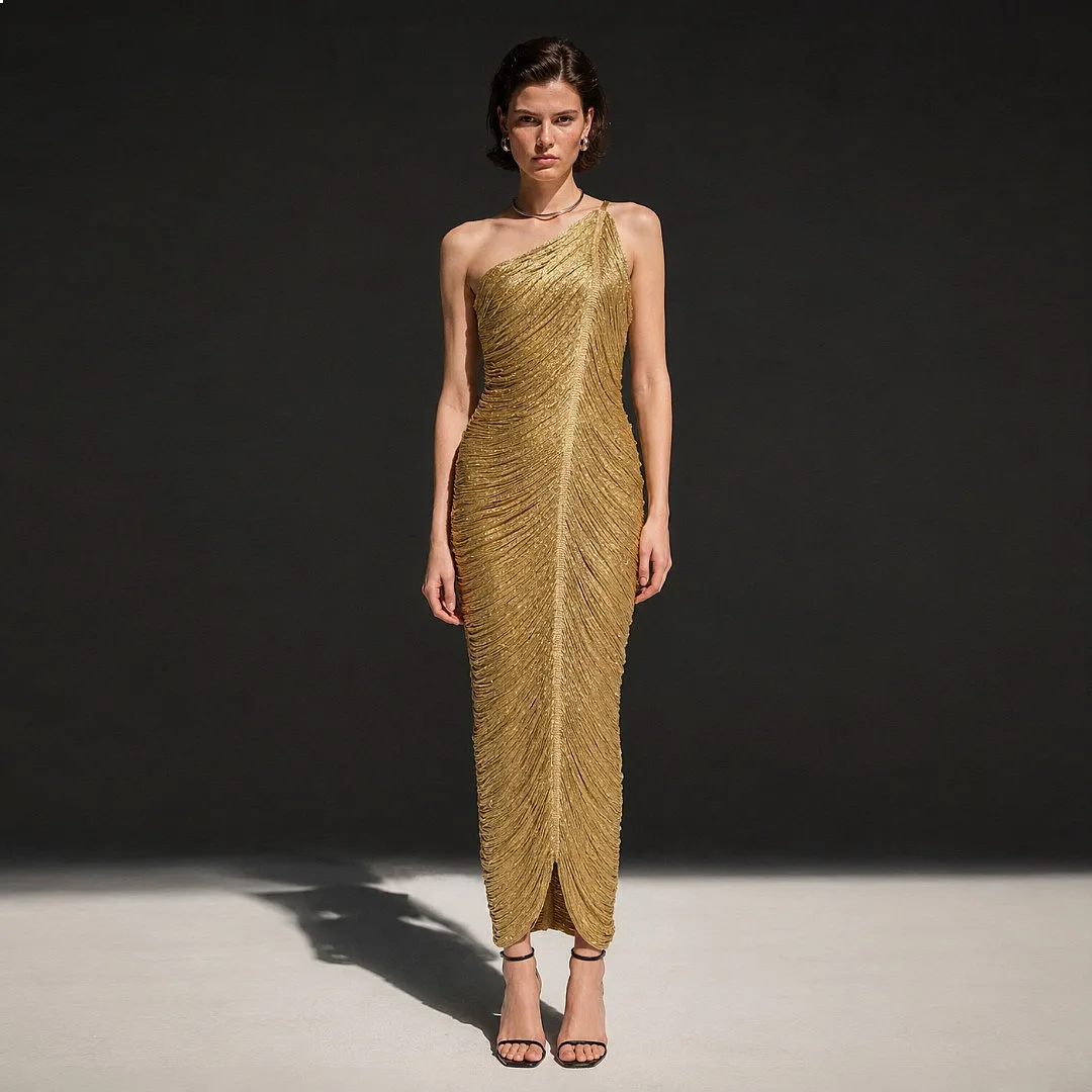 Sexy Bandage Bodycon Dress Sleeveless Fringe Evening Dresses Ruched Slit Party Clubwear