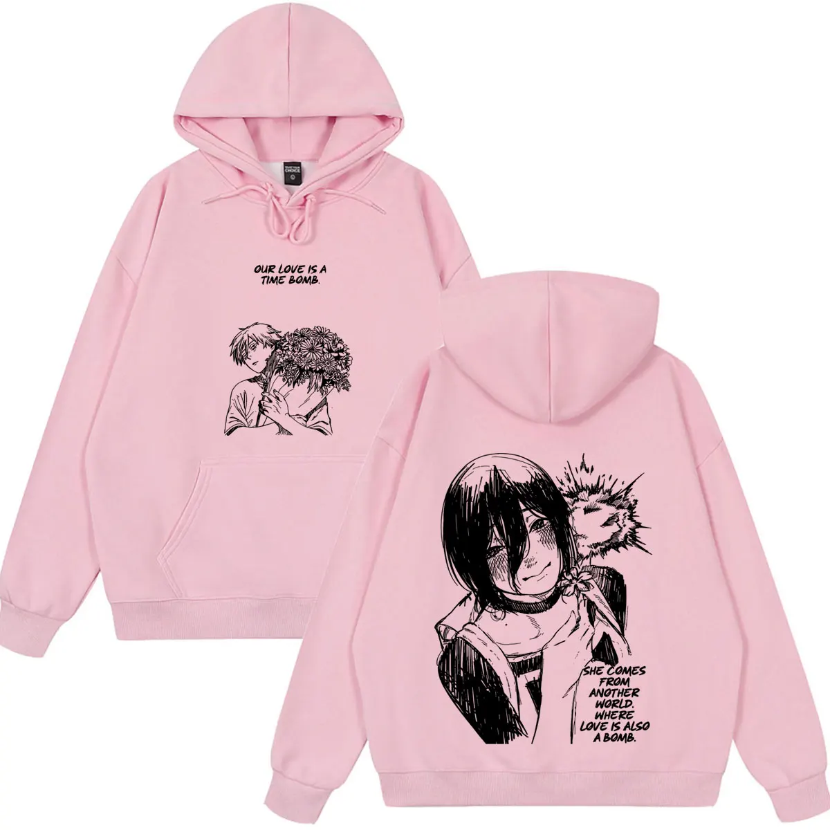 Anime Chainsaw Man T-Shirt Reze Denji Manga Grafik-Hoodies Winter-Fleece-Bekleidung Herren Damen Kleidung Lässige Oversize-Streetwear – Detail 5