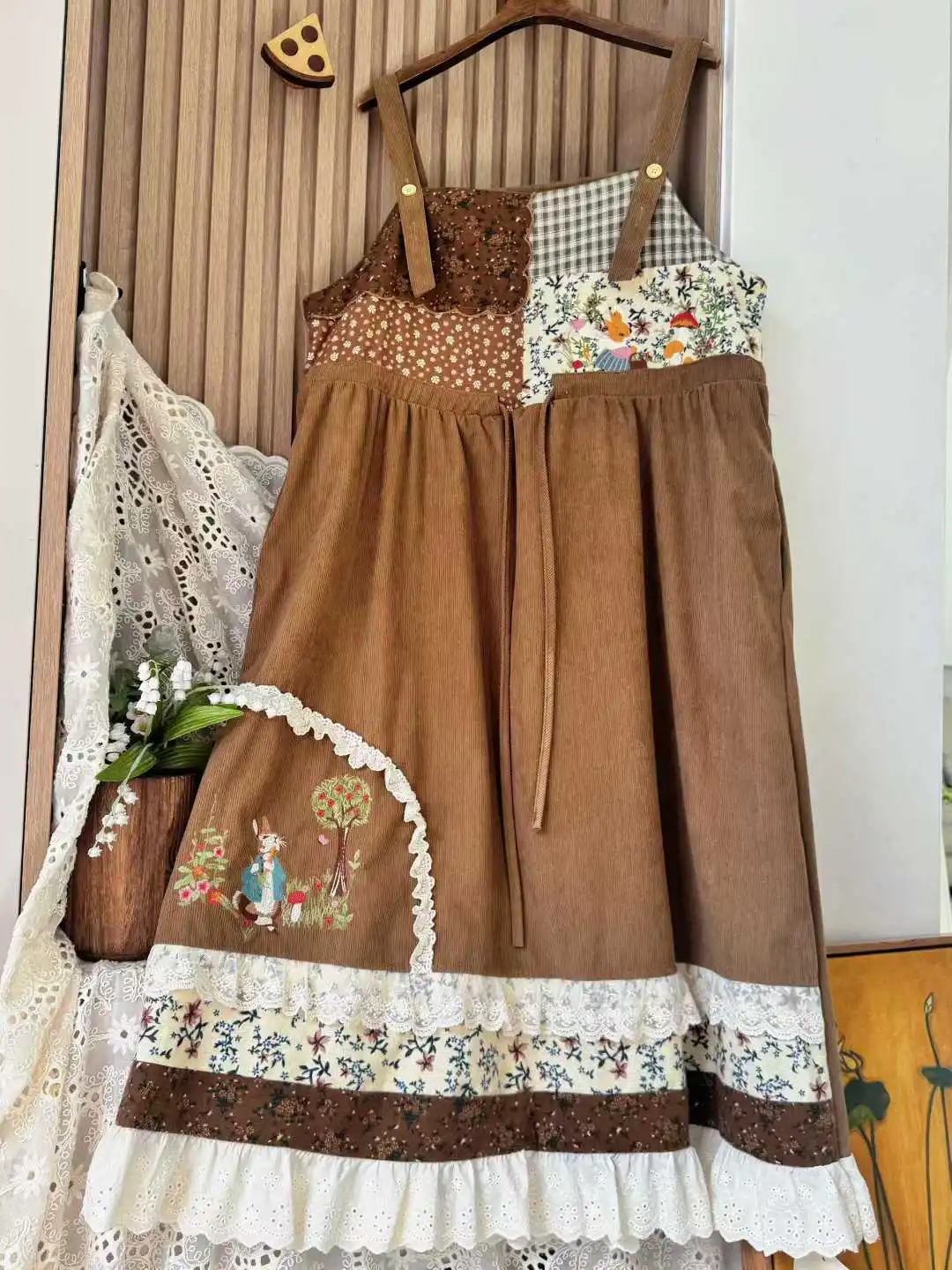 Inverno coreano doce veludo renda bordado sem mangas suspender vestido mori menina kawaii lolita harajuku japonês vestido longo