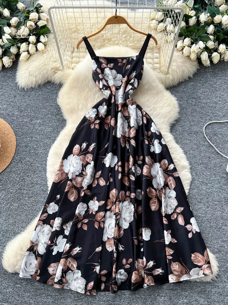 Ele مطبوعة ماكسي Dr المرأة الصيف عالية الخصر ألف خط ثوب مربع Ne Strapl التخسيس Faionable Ci Commute #1