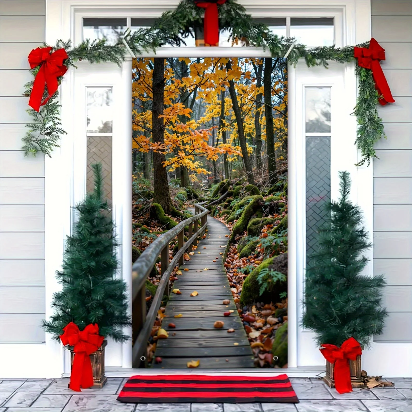 1pc Autumn Trail Party Banner Door Curtain Polyester Fabric for Festive Occasions Both Indoors And Outdoors Background