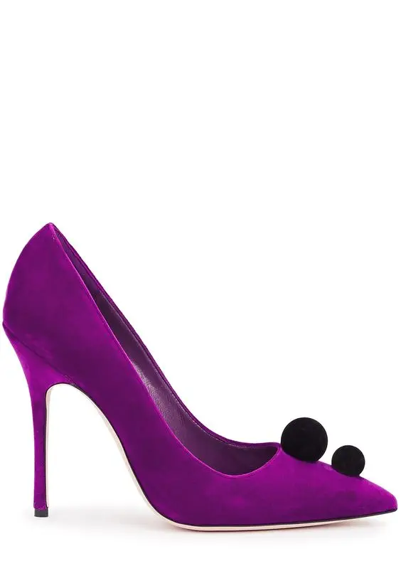 Suede Pointed Toe Hairball Pumps Elegant Shallow High Heels Luxury Designer Stilettos 2024 New Big Size Party Shoes for Women