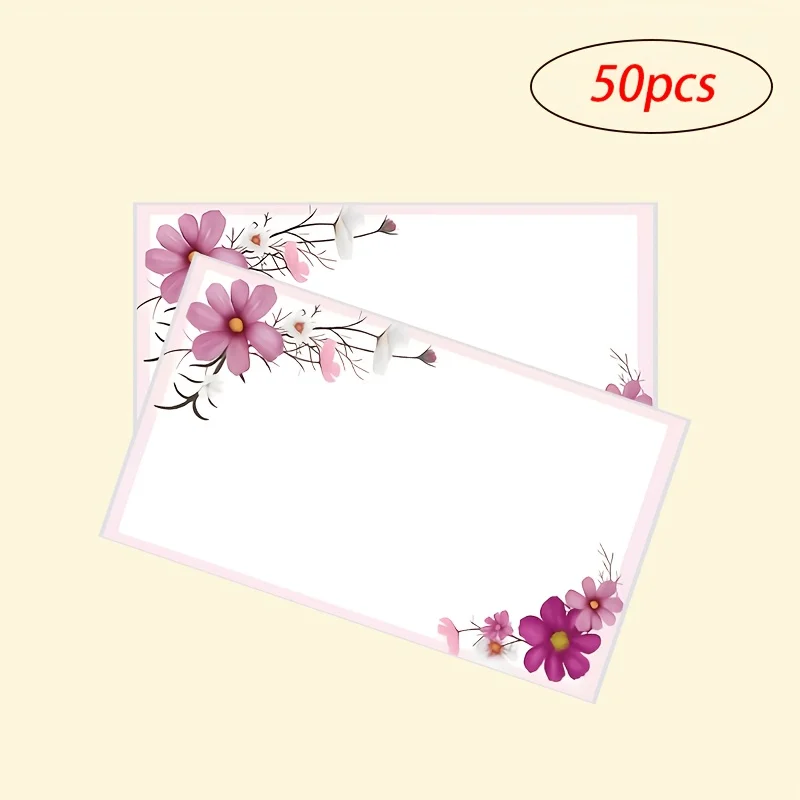 50pcs Floral Base Writable Thank-you Cards, Suitable for Small Business Supplies, Birthday Gift Decorations, and Cards