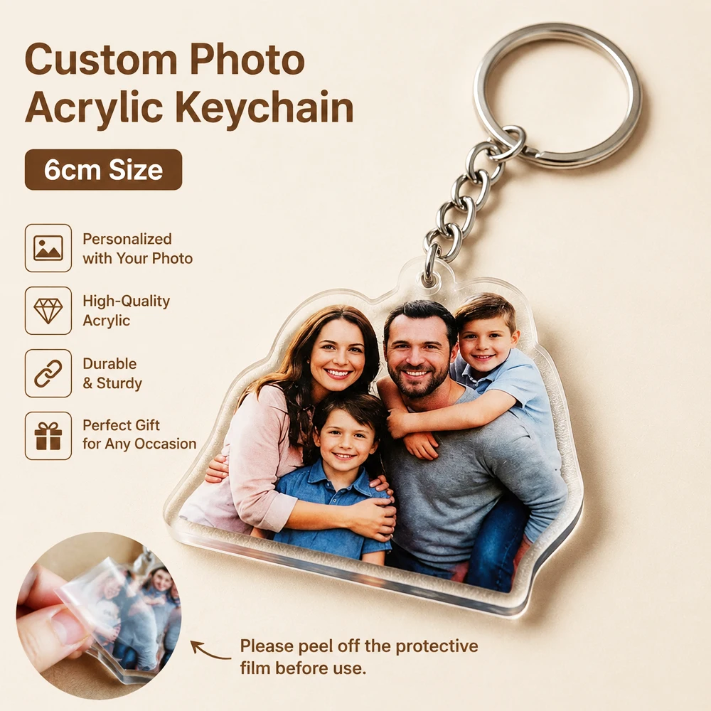 Custom Family Acrylic Keychain Personalized 2D Flat Photo Keyring On Bags Birthday Jewerly Gift For Men Women Family  Keychain