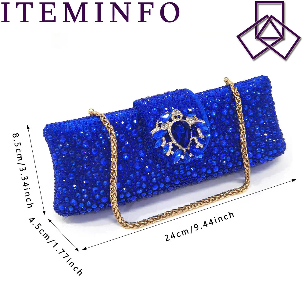 New Arrival Fashion Shoes Matching Bag Set Royal Blue Color Decorated with Crystal Ladies Wedding Party Women High Heel