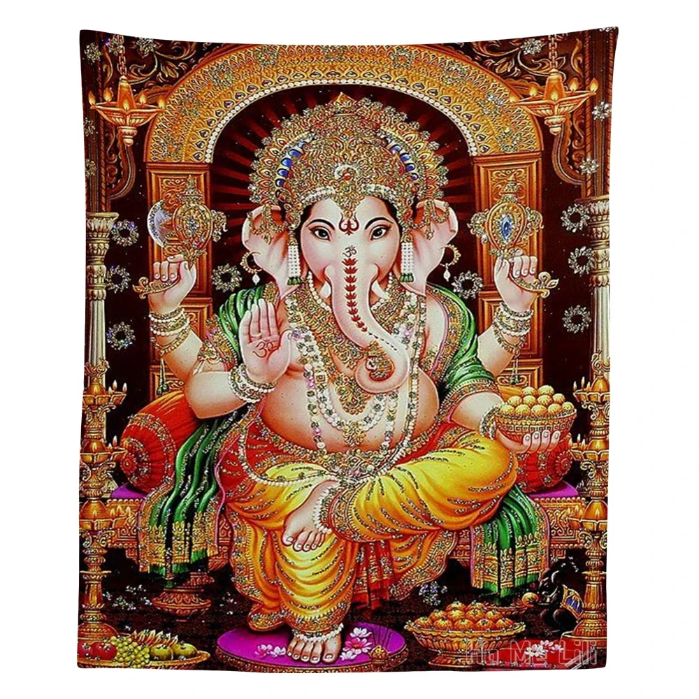 Religious Thought The Indian Gods Shiva Art Lord Ganesh Family Sparkle Colorful Abstract Tapestry Wall Hanging Home Decoration