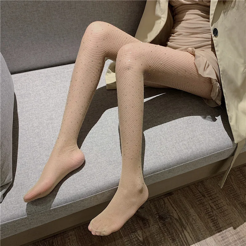 Damen Netzstrumpfhose mit Diamanten-Muster, Glänzende Sexy Mode-Netzstrumpfhose, Schlanke Strass-Netzstrümpfe aus Nylon – Detail 4