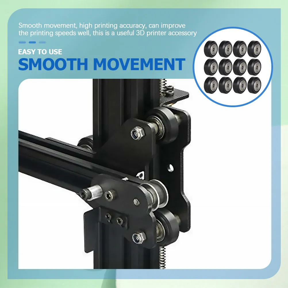 

12Pcs Pom Plastic 3D Printer Pulley Wheels Smooth Quiet Low Friction Bearing Pulleys for DIY 3D Printers Printer Parts