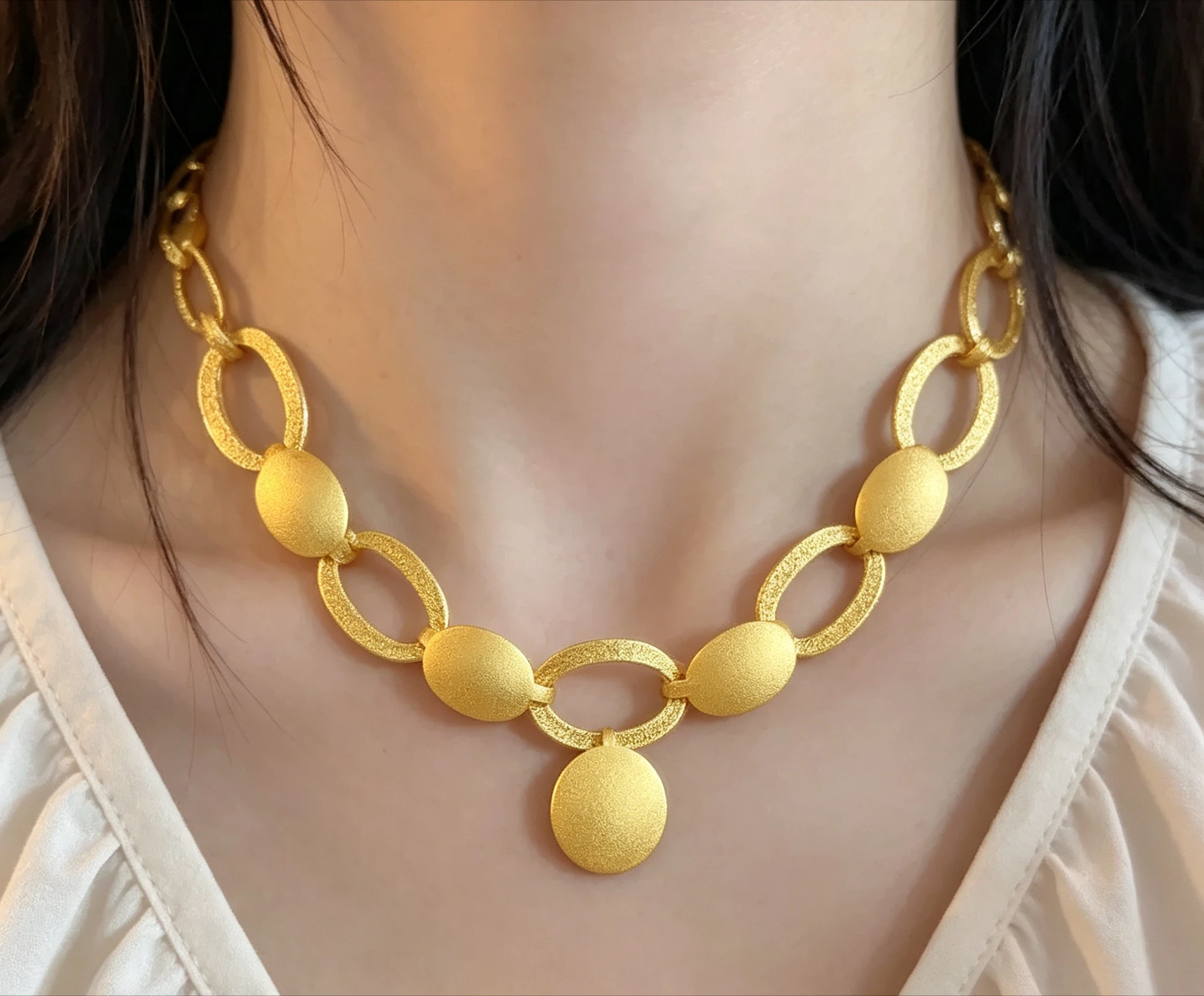 9999 Pure Gold real gold Fashion temperament Joker Brushed Necklace Circle Ring Link Bracelet  Gift for girlfriend
