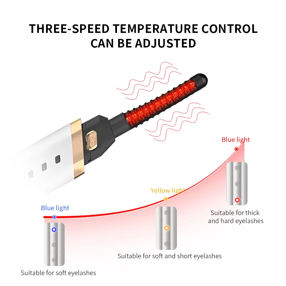 Bigodino per ciglia riscaldato elettrico bigodino per ciglia ricaricabile USB 3 modalità riscaldamento rapido bigodino per ciglia naturale trucco a lunga durata