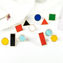 1pcs Simple Style Red Triangle Brooches Lapel Pin Jewelry For Children Blue Green Yellow white Black Round Rectangle Square