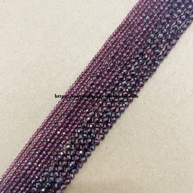 Semi-precious Stone 2 3 4MM Small Diamond Cuts Faceted Purple Red Garnet Stone Round Loose Beads 15\