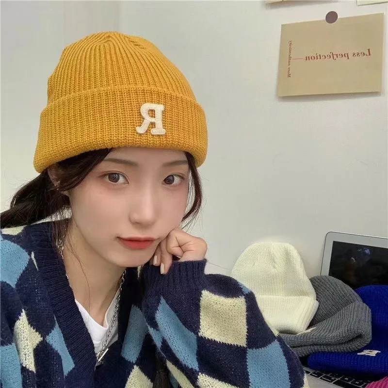 Japanese Beanie Hat Warm Knitted Hat Woolen Warm Hat For Women Autumn & Winter Simple Pullover Versatile Casual Solid Color Cap