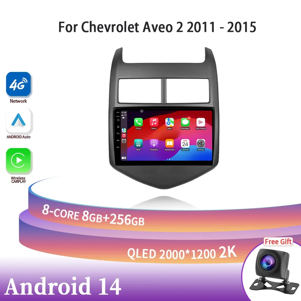 Android 14 For Chevrolet Aveo 2 2011-2015 Head Unit Car Radio MultimediaNavigation Wireless Carplay Stereo Screen GPS 2DIN 4G