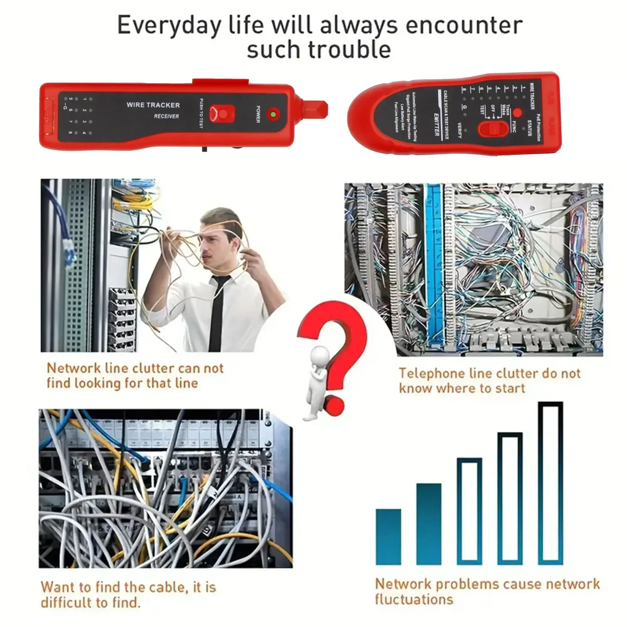 Wire Tester RJ45 RJ11 Cable Tracker Line Finder Network Tracker Ethernet LAN Network Cat5 Cat6 Telephone Cable Tracker Tool Kit