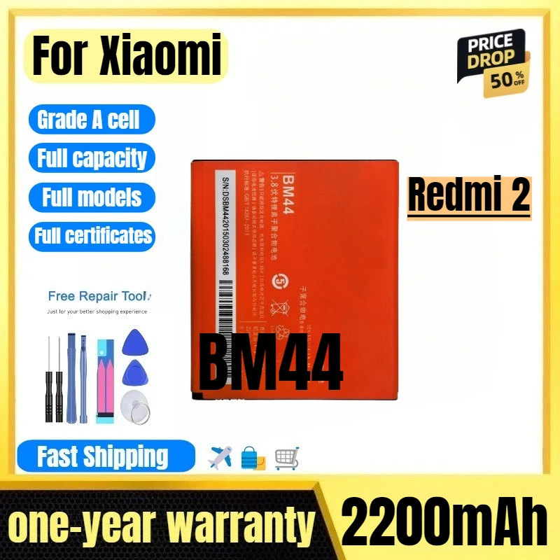 

BM44 for Xiaomi Redmi 2 Mobile Phone Battery High Quality High Capacity Battery Replacement Bateria Grade A Cell with Tools