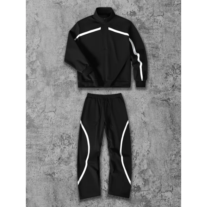 الوقوف طوق سترة الرجال الرجعية الربط فضفاض الرياضة سترة عادية مرونة عالية الخصر بنطلون البدلة