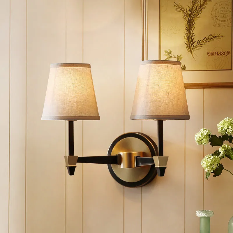 American Rural Fabric Wall Lamp Bedroom Light Mirror Headlight Creative Simplicity Living Room Aisle Stairs Balcony Wall Light
