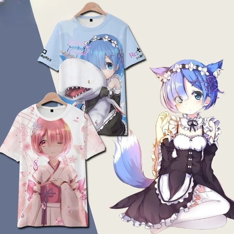 Re dans un monde différent de zéro T-shirt Rem Ram dessin animé 3D T-shirt Harajuku mode Anime mignon hommes femmes à manches courtes T-shirt hauts