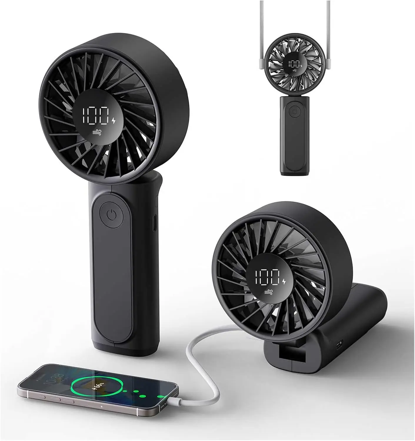 

Portable Handheld Fan 4000mAh Rechargeable 180° Foldable Mini Desk Fan with 6 Speeds LCD Display Ultra Quiet Pocket Size