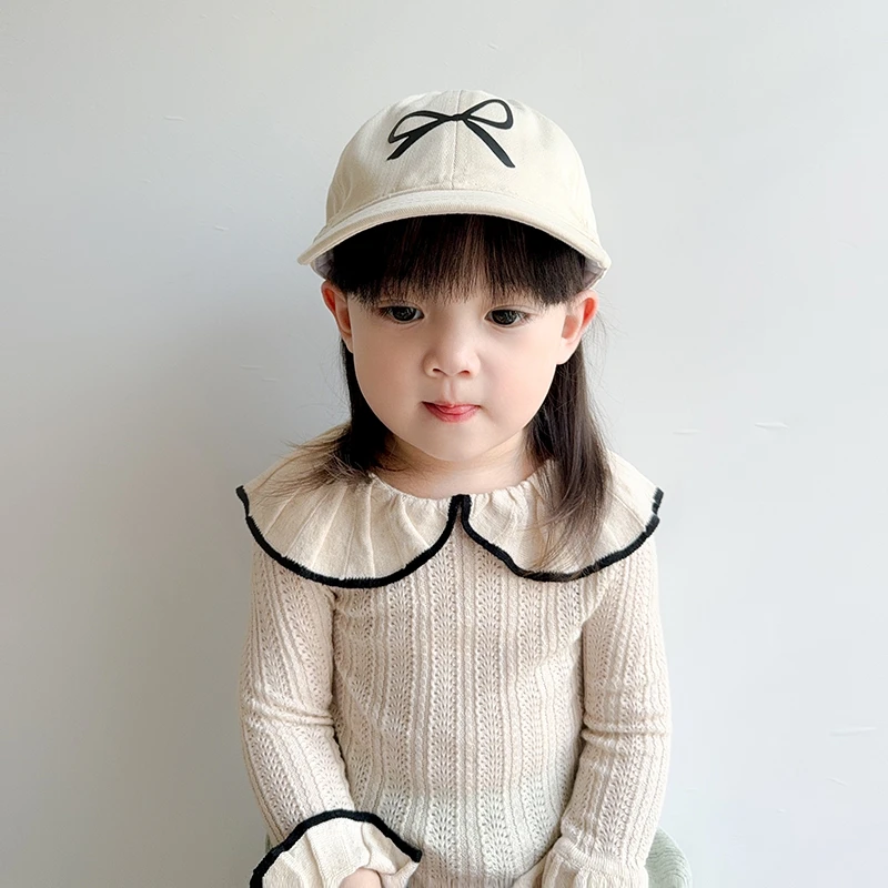 

2024 New Baby Girls Bow Peaked Hats Fashion Children Print Baseball Hat Solid Vacation Kid Sunscreen Caps Cotton Girl Casual Cap