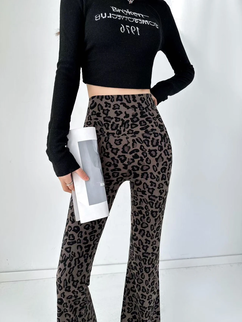Retro Sexy Leopart Damenhose mit hoher Taille, Schlaghose, Yoga-Pilates-Leggings, Damen Y2K Ästhetische Hose, Bell Bottoms – Detail 11