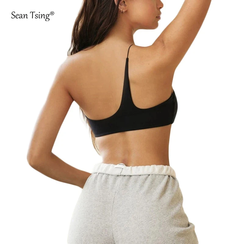 Sean Tsing® Sport Corset Crop Vests Women One-Shoulder Wrapped Chest Stretchy Camisoles Yoga Running Exercise Workout Tank Tops