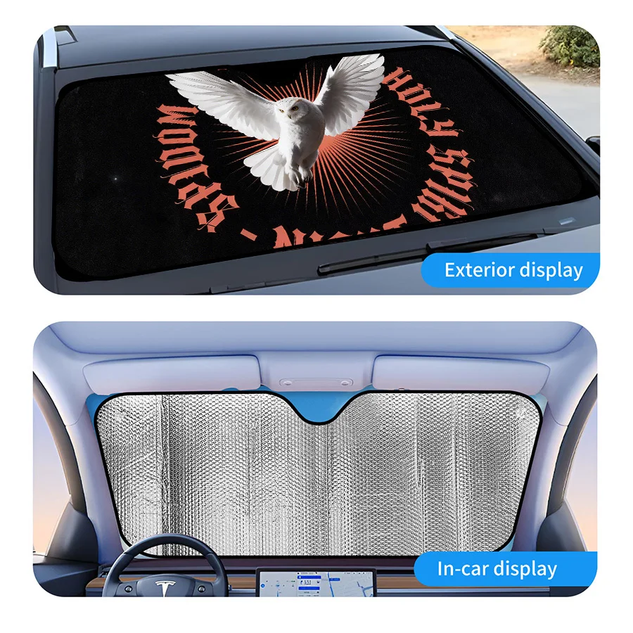 Multi-Functional Foldable Car Window Sun Shade, 3 Sizes, White Owl Design With Starry Black Background, For Windshield, Blocks S