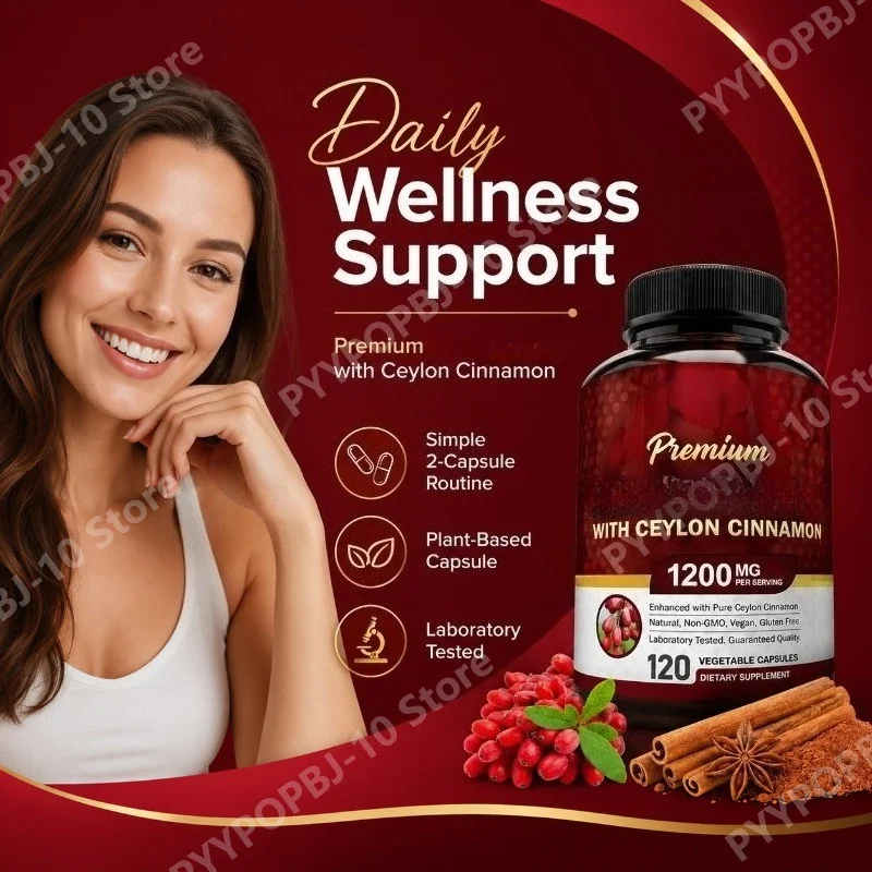 Premium Ceylon Cinnamon Capsules True Cinnamomum Verum Non GMO Vegan Gluten Free Gentle Daily Wellness Support 120 Capsules