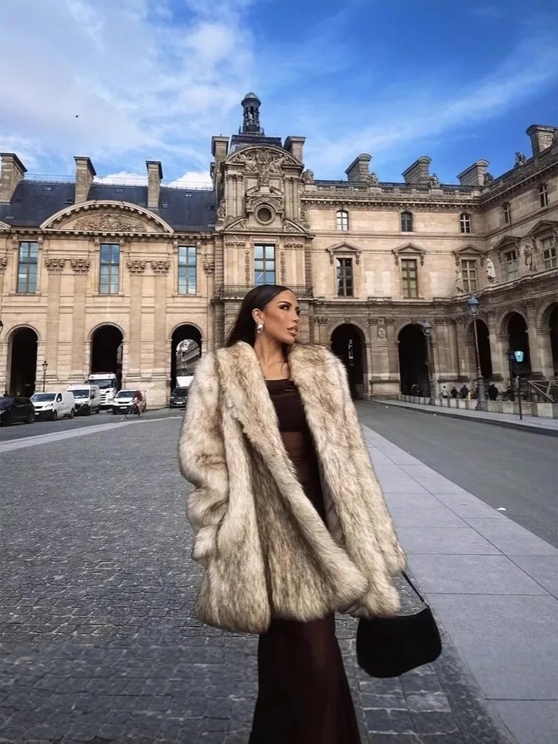 Eco-Friendly  Fur Medium-Length Jacket Street Style Autumn Winter Artificial Leather Coat Unisex Long Sleeve Commute Fashion