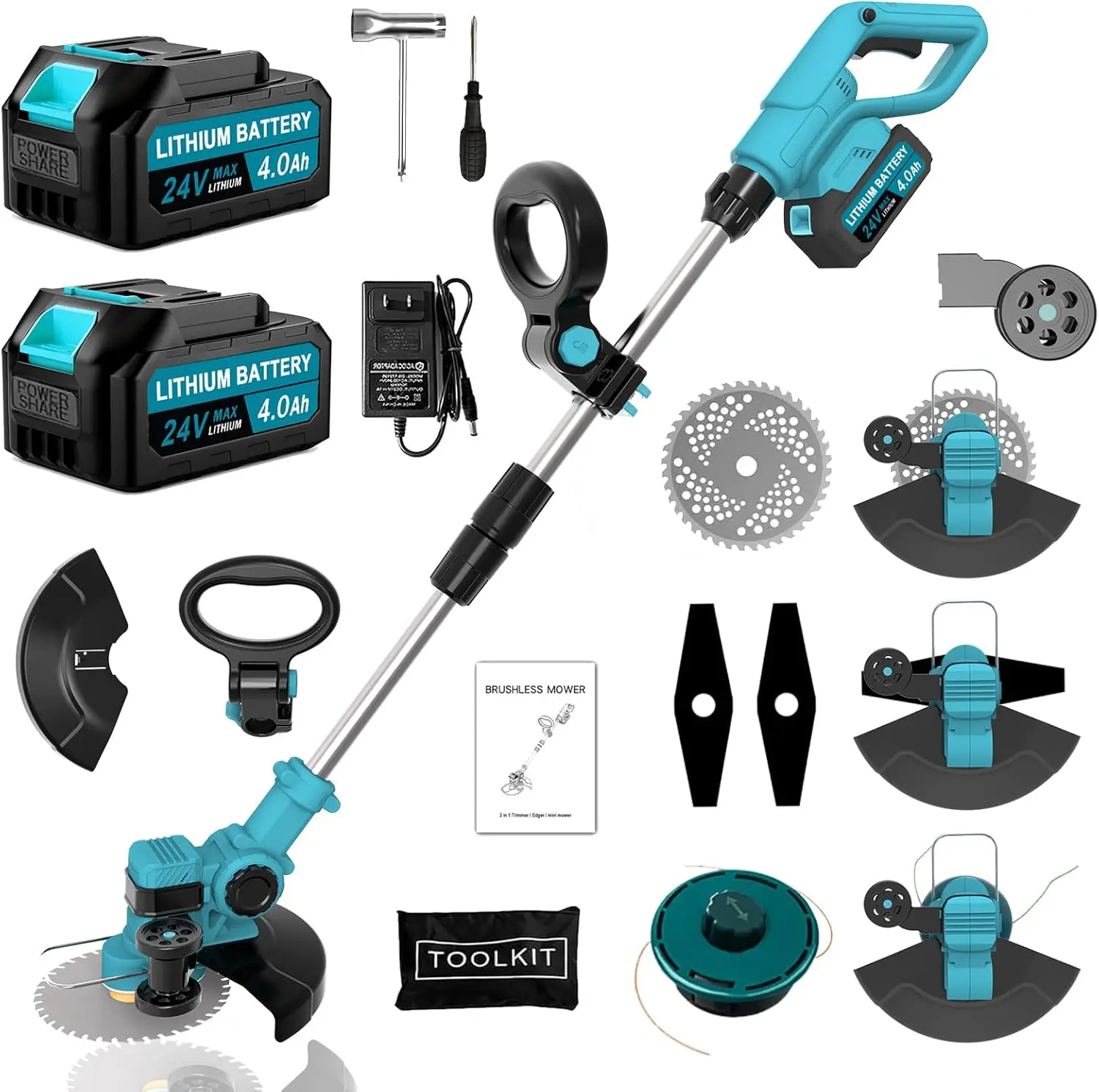 

Weed Eater Battery Powered, 21V Electric Weed Wacker Cordless, with 2X 4.0Ah Battery, Cordless Weed Wacker 3 Types of Cutting Bl