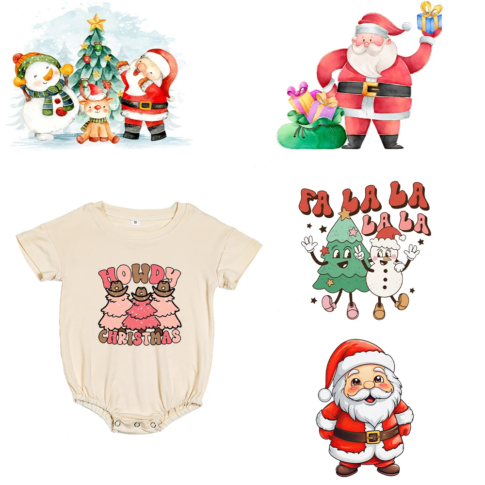 Santa Claus Christmas Tree and Reindeer Heat Transfer Sticker DIY Clothing Sewing Supplies Christmas Short Sleeves Patches