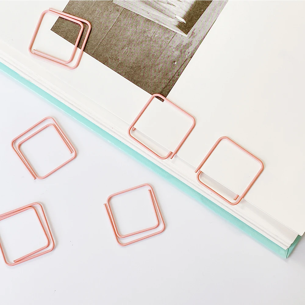 16 Pcs pink Color Metal Material square Shape Paper Clips Funny Kawaii Bookmark Office Shool Stationery Marking Clips