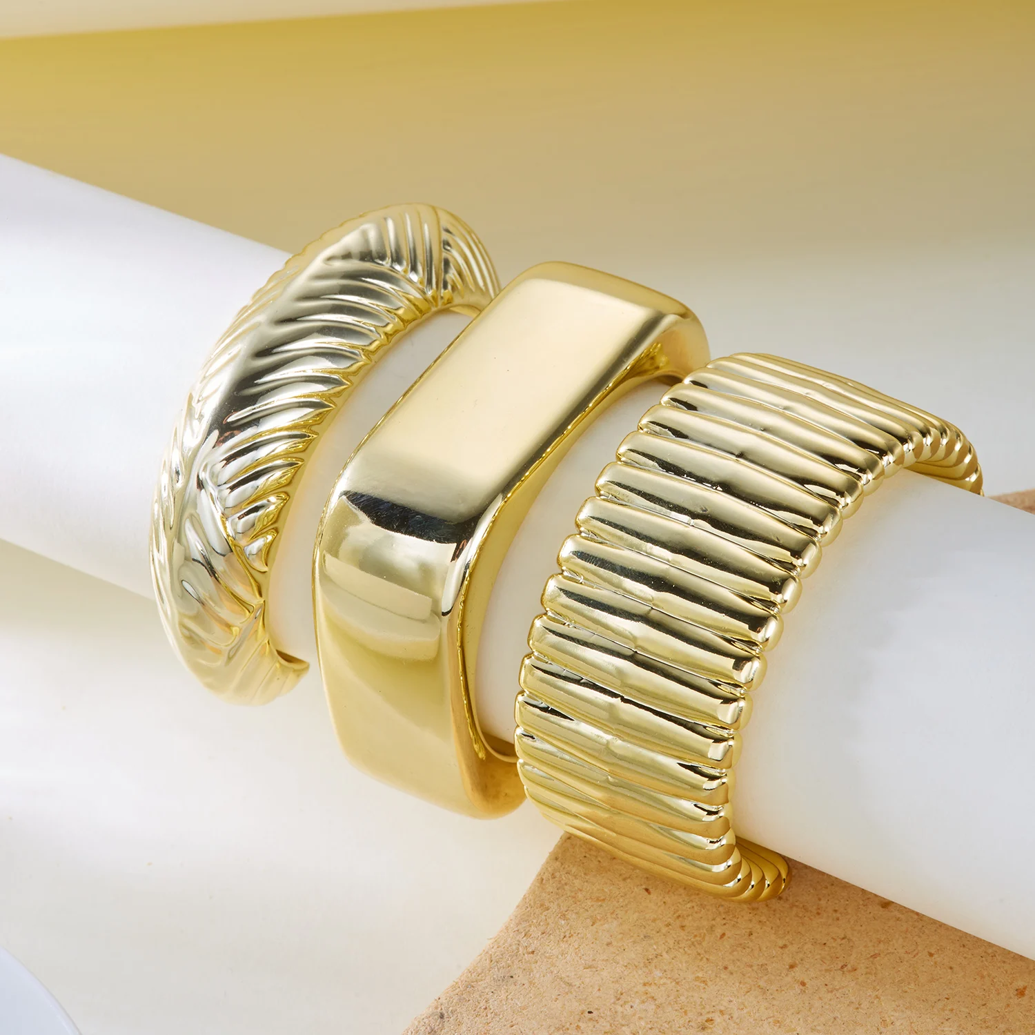 3PCS Übertriebene Acryl Unregelmäßige Manschette Armbänder für Frauen Punk Geometrische Breite Chunky Offene Armbänder Set Täglichen Party Schmuck – Detail 9
