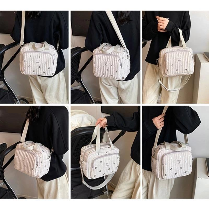 

J15U Fashionable Baby Changing hand Bag with Large Storage Space Nappy Changing Bag Nylon Bag Upgrades for Diapers & Bottles