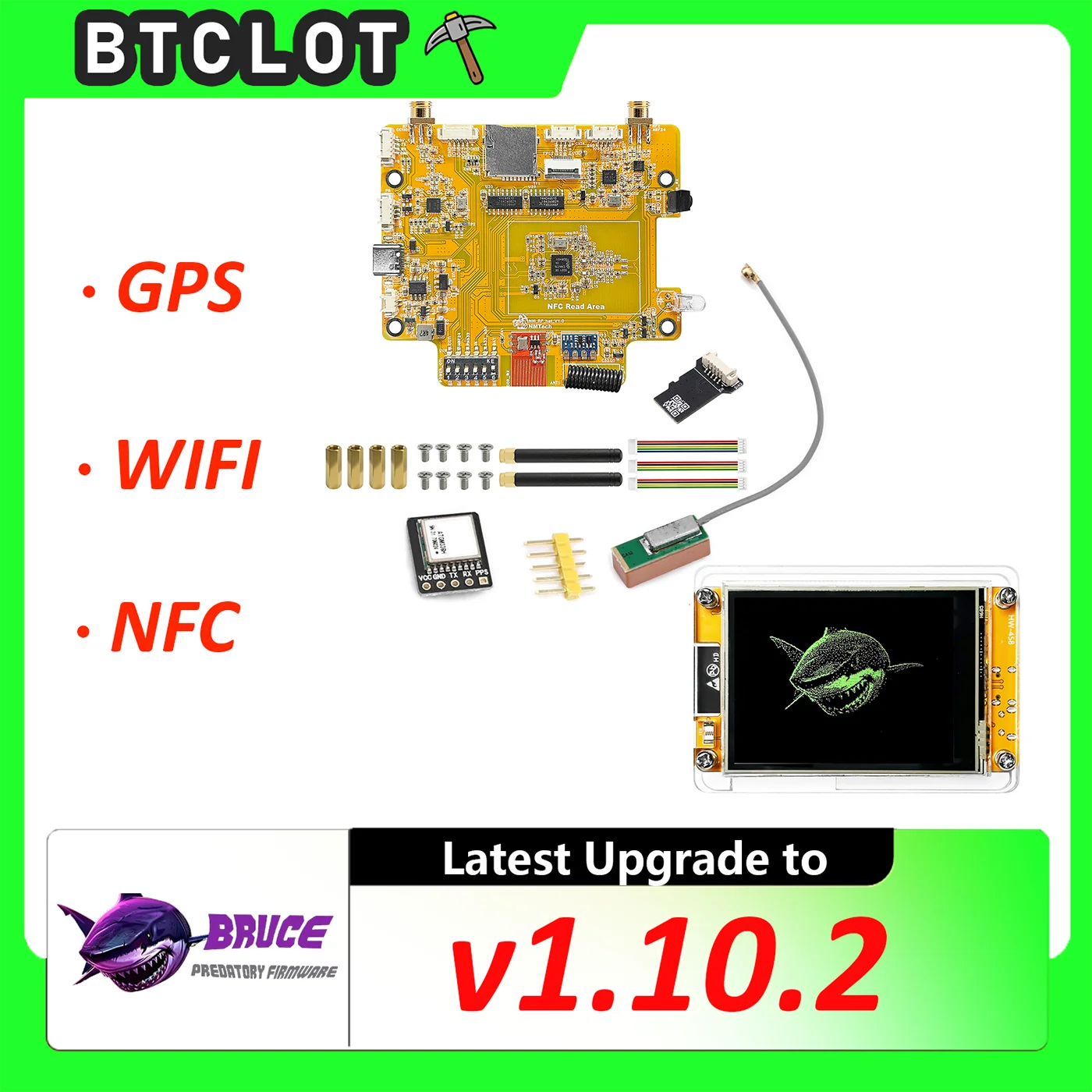 The NM-RF-Hat Companion Hat, Multi-Band RF for ESP32-2432S028 Bruce CYD CC1101 nRF24 PN532 IR TX/RX 433M OOK Power Mgmt TF Slot