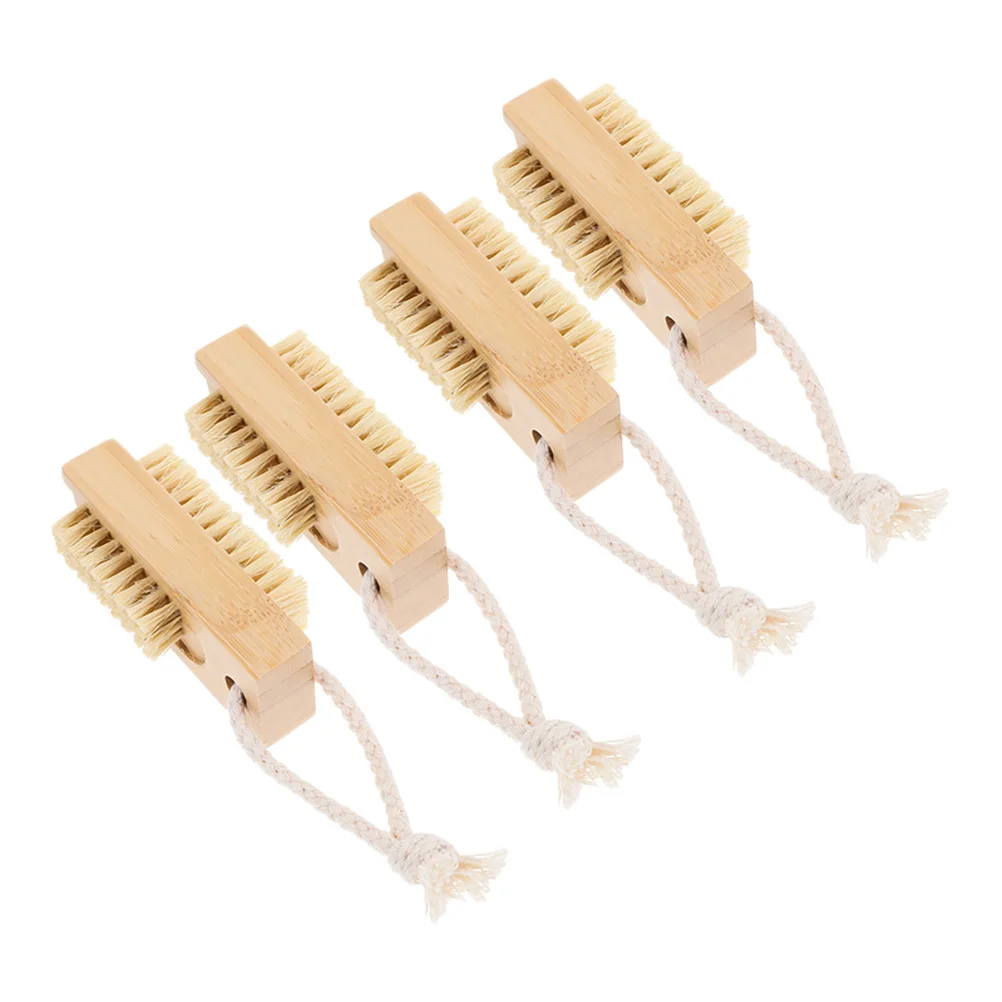 

4 pcs Bamboo Sisal Nail Brush Small Hand Scrubbing Brush For Fingernails Toenails Cleaning Portable Manicure Tool Dust Remover