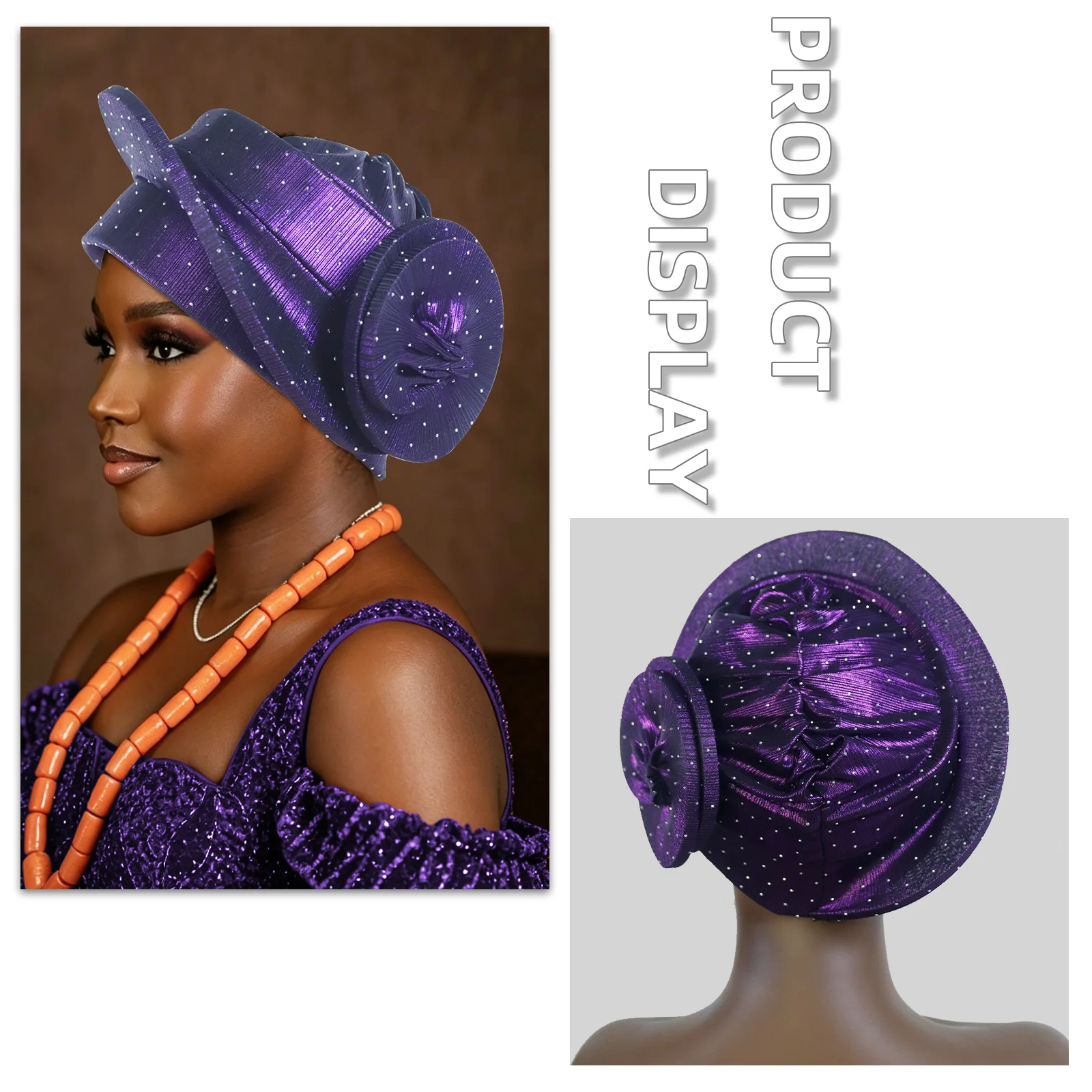 Luxury Diamonds Turban Cap Women Nigeria Wedding Geles Hijab African Auto Gele Headties Bonnet Fashion Head Wrap Headpiece Hat