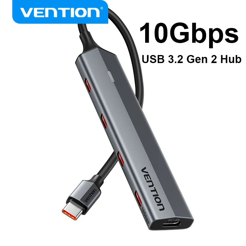 

Vention USB C Hub 10Gbps Aluminum 4-Port USB-C 3.2 Gen 2 Portable USB C Multiport Adapter for Laptop Desktop Tablet PC MacBook