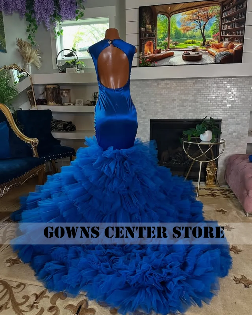 Królewsko Niebieskie Sukienki Syreny Z Złotymi Cyrkoniami Na Imprezę, Bal, Ślub, Wieczór, Dla Czarnoskórych Dziewcząt, Luksusowe, Na Urodziny, Szyte Na Miarę