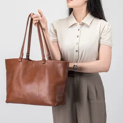 Women Bag Genuine Leather Large Capacity Shoulder Bag Women Retro Tote Designer Luxury Handbag Lipstick Key Phone Pouch