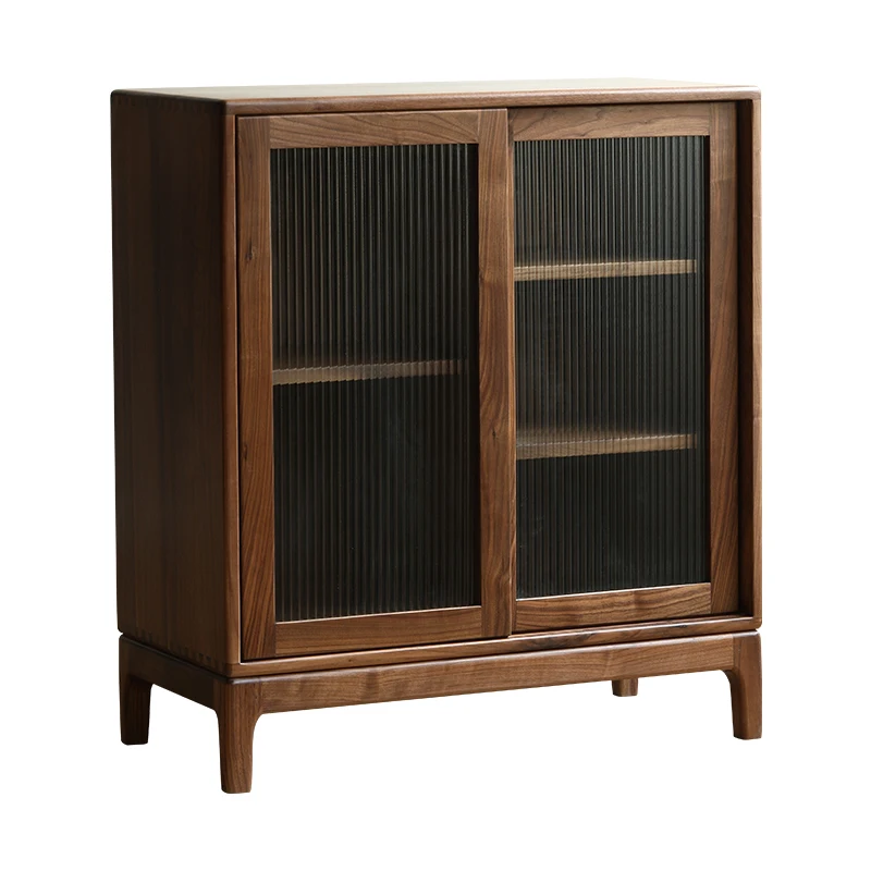 

All solid wood side cabinet Nordic black walnut modern simple storage locker