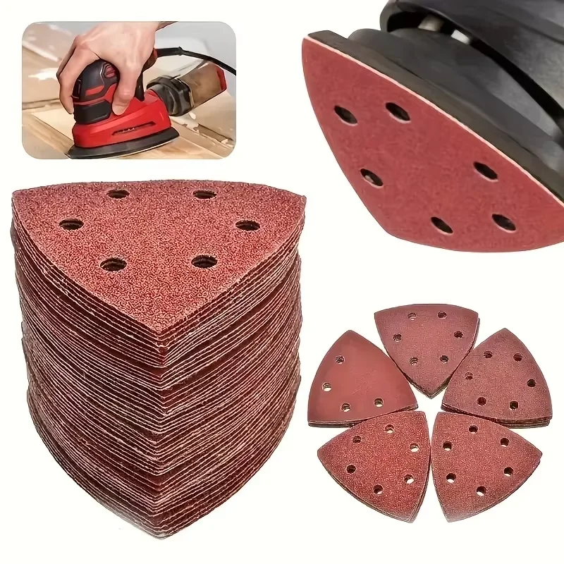 60pcs Triangle Sanding Pads Mouse Sander Pads Sandpaper With 6 Holes 60/80/120/180/240/320 Grits For Delta Sanders/Multi-Sanders