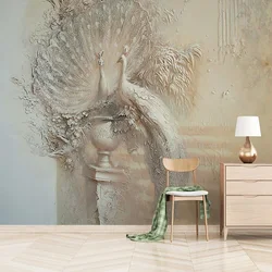 European Style Retro 3D Relief Peacock Photo Wall Murals Living Room TV Sofa Study Home Decor Wallpapers Papel De Parede Fresco