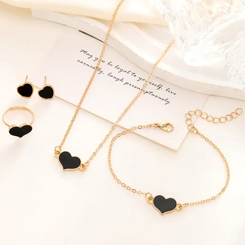 5 Piece Set Women Heart Jewelry High End Fashion Creativity Suitable Gift Giving Necklaces Bracelets Rings Earrings Set