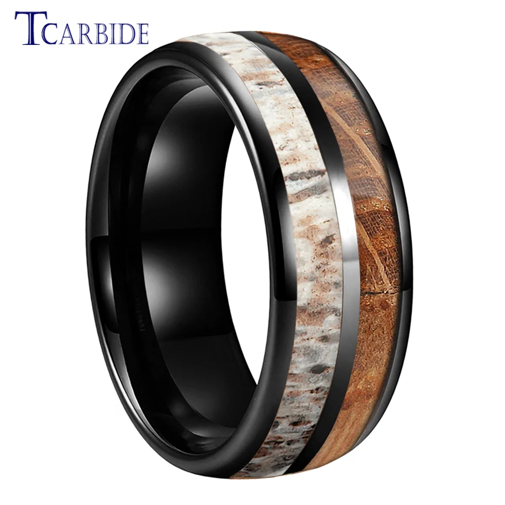 Dropshipping 6MM 8MM Deel Antler Whiskey Wood Ring Men Women Fashion Tungsten Wedding Band Big Surprise Gift Comfort Fit